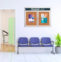 Indoor Enclosed Bulletin Boards 60 x 36 with Rounded Corners 2 Doors & Personalized Header