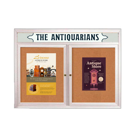 Indoor Enclosed Bulletin Boards 60 x 40 with Rounded Corners 2 Doors & Personalized Header