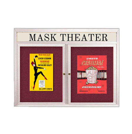 Indoor Enclosed Bulletin Boards 72 x 30 with Rounded Corners 2 Doors & Personalized Header