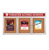 Indoor Enclosed Bulletin Boards 72 x 48 with Rounded Corners 3 Doors & Personalized Header