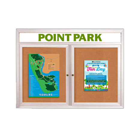 Indoor Enclosed Bulletin Boards 72 x 48 with Rounded Corners 2 Doors & Personalized Header