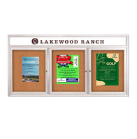 Indoor Enclosed Bulletin Boards 84 x 30 with Rounded Corners 3 Doors & Personalized Header
