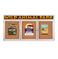 Indoor Enclosed Bulletin Boards 96 x 48 with Rounded Corners 3 Doors & Personalized Header