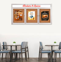 Indoor Enclosed Bulletin Boards 96 x 48 with Rounded Corners 3 Doors & Personalized Header