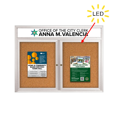 Enclosed Indoor Bulletin Boards 50 x 50 with Header & Lights (Radius Edge) (2 DOORS)