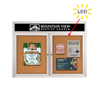 Enclosed Indoor Bulletin Boards 60 x 36 with Header & Lights (Radius Edge) (2 DOORS)