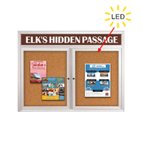 Enclosed Indoor Bulletin Boards 84 x 24 with Header & Lights (Radius Edge) (2 DOORS)