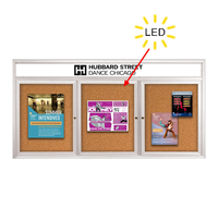 Enclosed Indoor Bulletin Boards 96 x 36 with Header & Lights (Radius Edge) (3 DOORS)