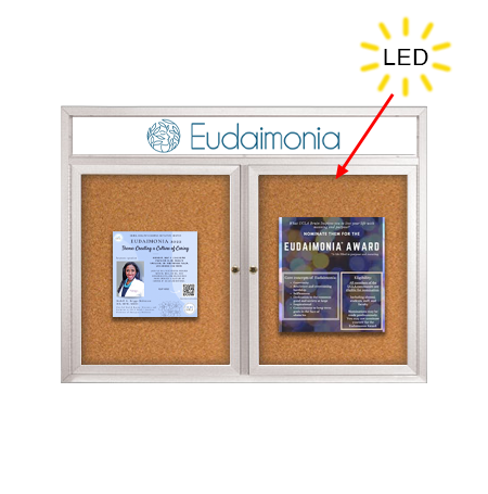 Enclosed Indoor Bulletin Boards 96 x 48 with Header & Lights (Radius Edge) (2 DOORS)