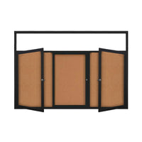 72 x 24 Indoor 3 Door Enclosed Bulletin Boards with Header and Lights | Metal Display Case