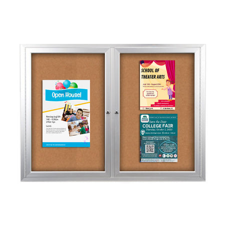 Enclosed Indoor Bulletin Boards 60 x 30 with Interior Lighting and Radius Edge (2 DOORS)