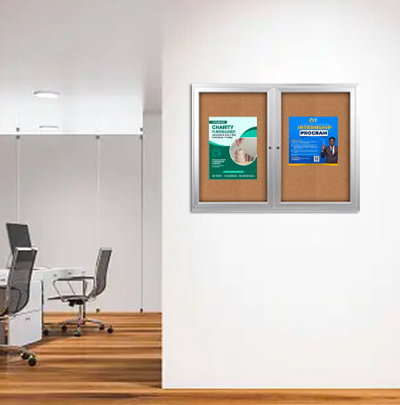 Enclosed Indoor Bulletin Boards 60 x 60 with Interior Lighting and Radius Edge (2 DOORS)