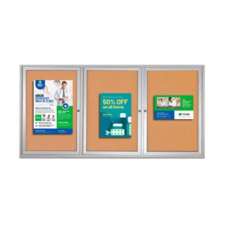Enclosed Indoor Bulletin Boards 72 x 30 with Interior Lighting and Radius Edge (3 DOORS)