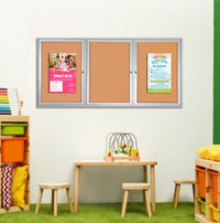 Enclosed Indoor Bulletin Boards 72 x 48 with Interior Lighting and Radius Edge (3 DOORS)