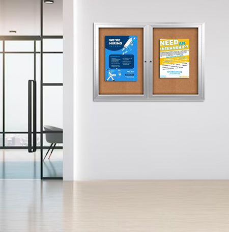 Enclosed Indoor Bulletin Boards 84 x 30 with Interior Lighting and Radius Edge (2 DOORS)