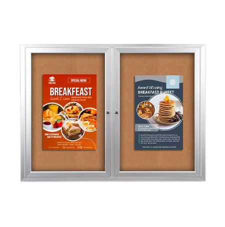 Enclosed Indoor Bulletin Boards 84 x 48 with Interior Lighting and Radius Edge (2 DOORS)