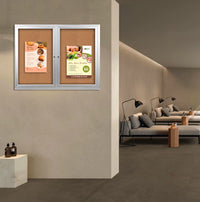 Enclosed Indoor Bulletin Boards 96 x 30 with Interior Lighting and Radius Edge (2 DOORS)