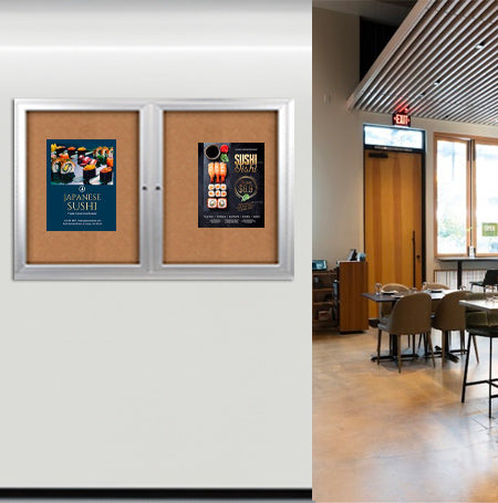 Enclosed Indoor Bulletin Boards 96 x 36 with Interior Lighting and Radius Edge (2 DOORS)