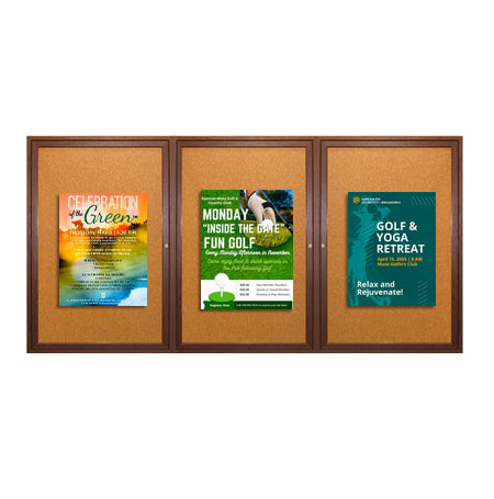 72 x 24  WOOD Indoor Enclosed Bulletin Cork Boards (3 DOORS)
