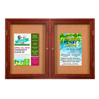 72 x 24  WOOD Indoor Enclosed Bulletin Cork Boards (2 DOORS)