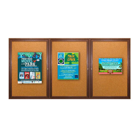 72 x 36  WOOD Indoor Enclosed Bulletin Cork Boards (3 DOORS)
