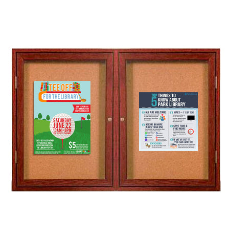84 x 24  WOOD Indoor Enclosed Bulletin Cork Boards (2 DOORS)