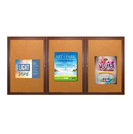84 x 30  WOOD Indoor Enclosed Bulletin Cork Boards (3 DOORS)