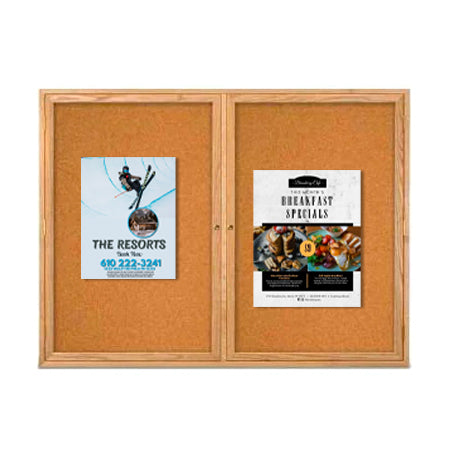 84 x 30  WOOD Indoor Enclosed Bulletin Cork Boards (2 DOORS)