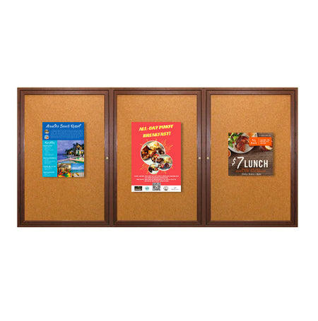 84 x 36  WOOD Indoor Enclosed Bulletin Cork Boards (3 DOORS)
