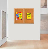 84 x 36  WOOD Indoor Enclosed Bulletin Cork Boards (2 DOORS)