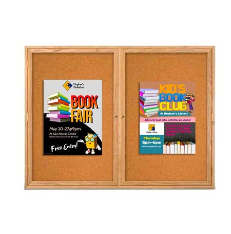 96 x 24  WOOD Indoor Enclosed Bulletin Cork Boards (2 DOORS)