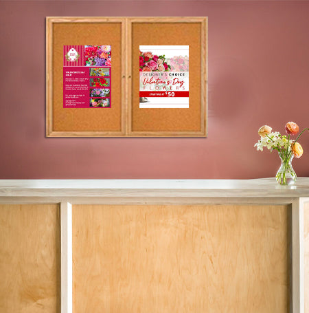 96 x 30  WOOD Indoor Enclosed Bulletin Cork Boards (2 DOORS)