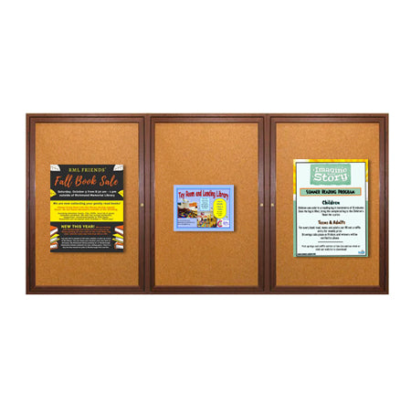 96 x 48  Wood Framed 3 Door Enclosed Bulletin Cork Board Indoor Wall Mount