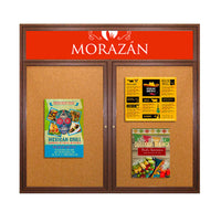 42 x 32 WOOD Indoor Enclosed Bulletin Cork Boards with Message Header (2 DOORS)