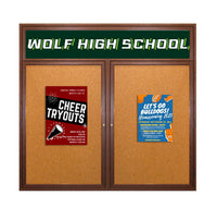 48 x 36 WOOD Indoor Enclosed Bulletin Cork Boards with Message Header (2 DOORS)