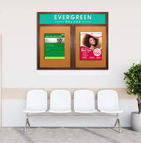 48 x 36 WOOD Indoor Enclosed Bulletin Cork Boards with Message Header (2 DOORS)