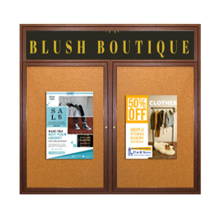 60 x 30 WOOD Indoor Enclosed Bulletin Cork Boards with Message Header (2 DOORS)