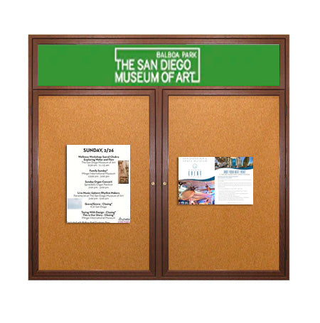 60 x 36 WOOD Indoor Enclosed Bulletin Cork Boards with Message Header (2 DOORS)