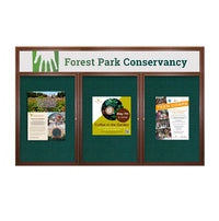 72 x 36 WOOD Indoor Enclosed Bulletin Cork Boards with Message Header (3 DOORS)