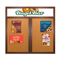 96 x 24 WOOD Indoor Enclosed Bulletin Cork Boards with Message Header (2 DOORS)