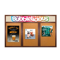 72 x 30 Indoor Wood Enclosed Bulletin Boards with Header & Lights (3 DOORS)