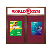 84 x 30 Indoor Wood Enclosed Bulletin Boards with Header & Lights (2 DOORS)