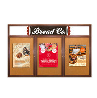 84 x 48 Indoor Wood Enclosed Bulletin Boards with Header & Lights (3 DOORS)