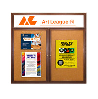 84 x 48 Indoor Wood Enclosed Bulletin Boards with Header & Lights (2 DOORS)