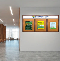 96 x 48 Indoor Wood Enclosed Bulletin Boards with Header & Lights (3 DOORS)