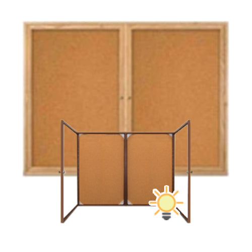 72 x 30 WOOD Indoor Enclosed Bulletin Cork Boards with Interior Lighting (2 DOORS)