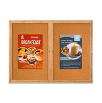 48 x 48 WOOD Indoor Enclosed Bulletin Cork Boards with Interior Lighting (2 DOORS)