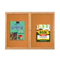 60 x 30 WOOD Indoor Enclosed Bulletin Cork Boards with Interior Lighting (2 DOORS)