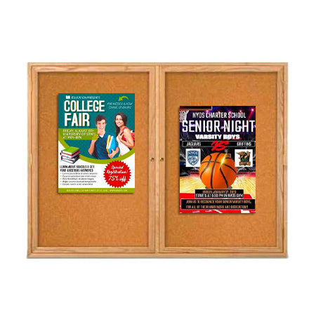 60 x 60 WOOD Indoor Enclosed Bulletin Cork Boards with Interior Lighting (2 DOORS)