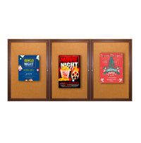 72 x 24 WOOD Indoor Enclosed Bulletin Cork Boards with Interior Lighting (3 DOORS)